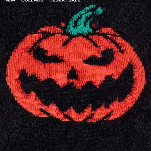 Dolls Kill Halloween Pumpkin cropped black fuzzy sweater (S-M) - Picture 6 of 6